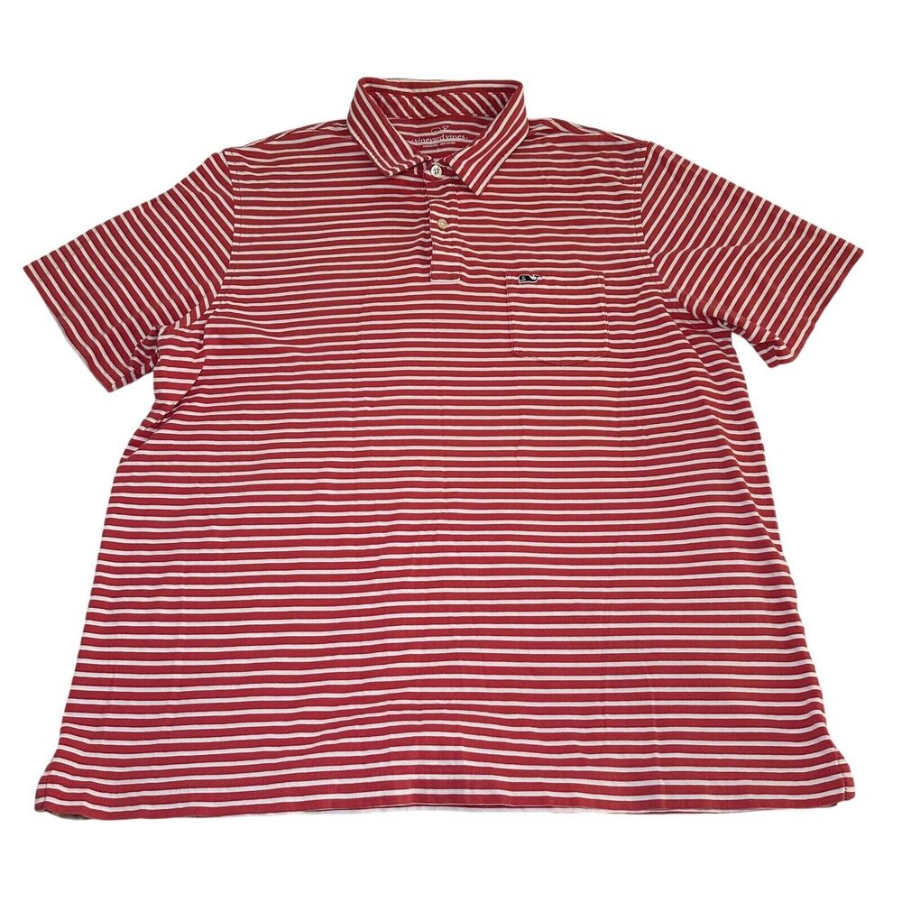 Vineyard Vines Polo Shirt Men Size Large Pink/White Striped Normcore Leisurewear